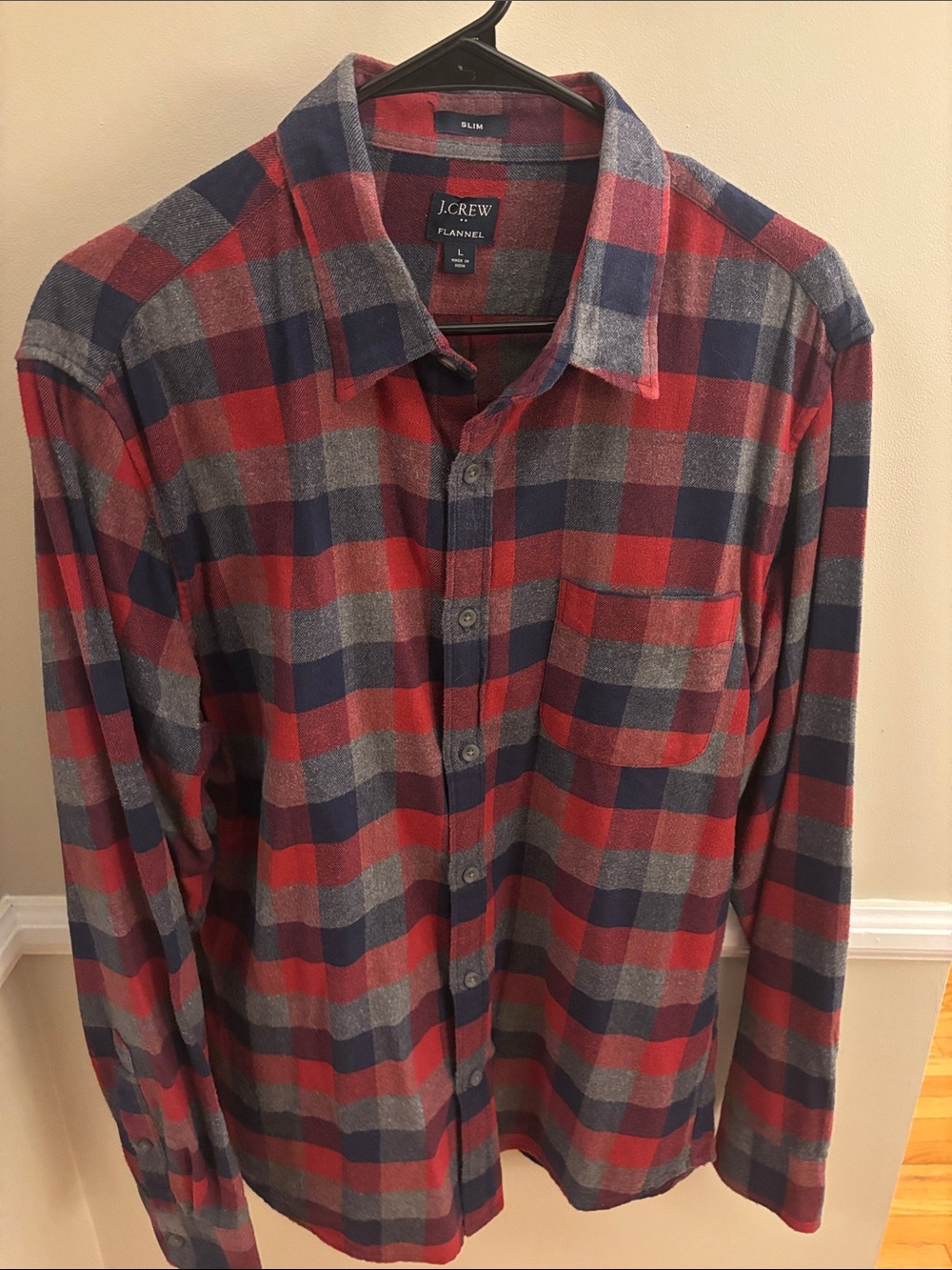 J. Crew Red, Navy & Gray Plaid Flannel Shirt